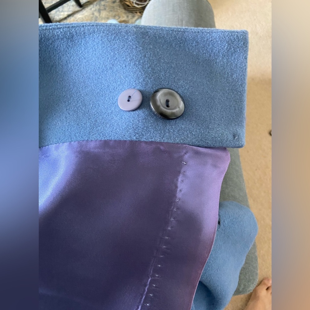 Vintage Light Blue Wool Winter Coat with Fox Fur Collar - Picture 4 of 6